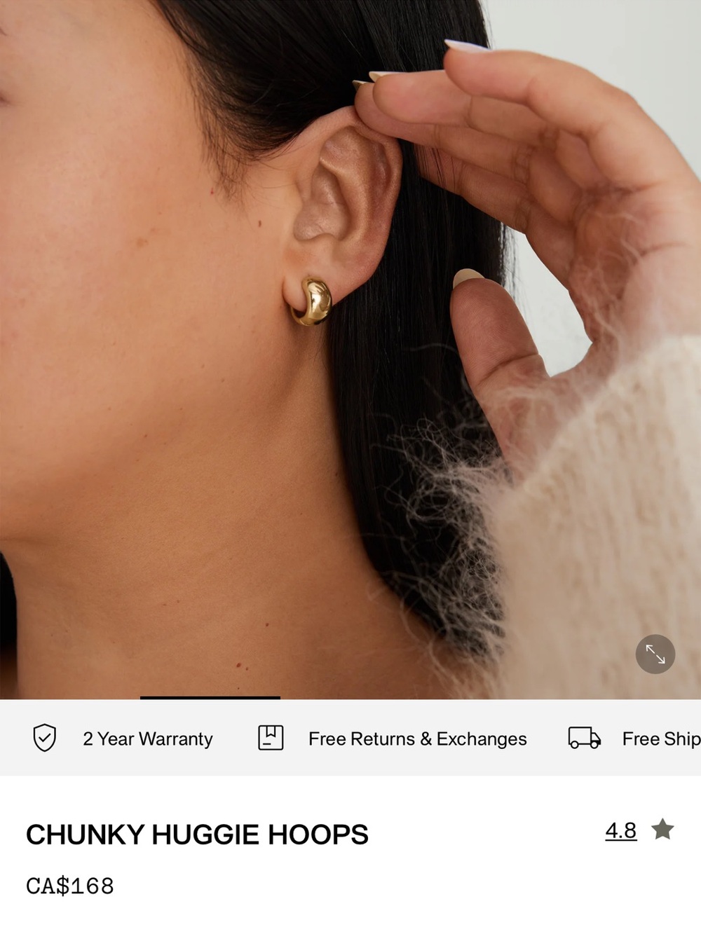 MEJURI Chunky Huggie Hoops in Gold Vermeil - Picture 2 of 6